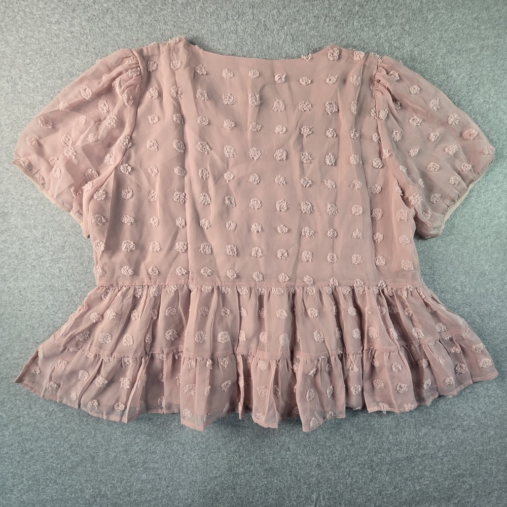 Hotouch Swiss Dot Peplum Top Womens XXL Pink Short Puff Sleeve V-Neck Blouse - Picture 7 of 12